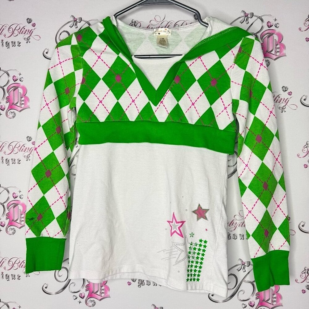 Dream star long sleeve half Green and White Argyle top long sleeve style Hoodie